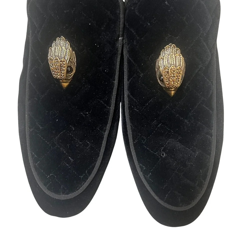 Kurt Geiger Black Velvet Loafers With Gold Hand Embellishments - Mens Slip-On S